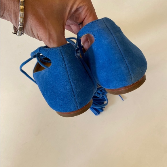Loeffler Randall || Suede Penelope Tassel Ankle-Wrap Flats Blue 8 - Picture 4 of 6